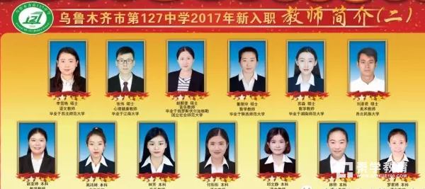 2017年8月，乌市127中学新进教师30名，其中硕士15名，重点本科15名