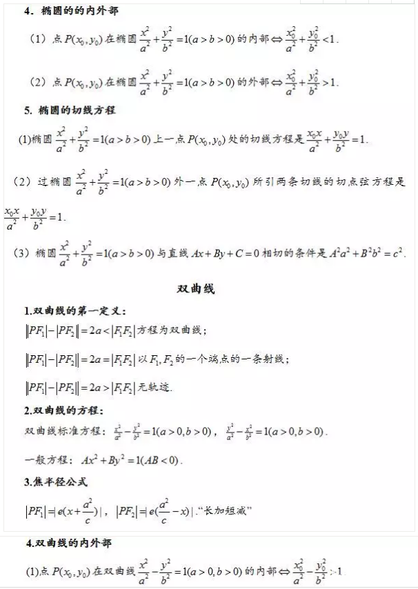 高考抛物线、双曲线、椭圆等公式以及重点知识总结