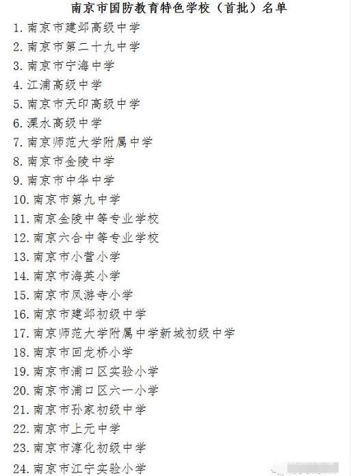 南京首批国防教育特色学校诞生，附具体名单和学校介绍