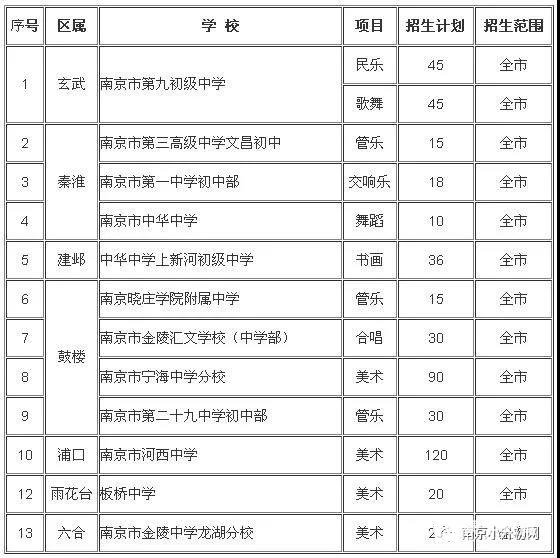南京小学升学特长生招生计划表，2018届南京小学升学家长注意