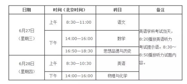 陕西省2018年中考考试安排,6月27、28日中考