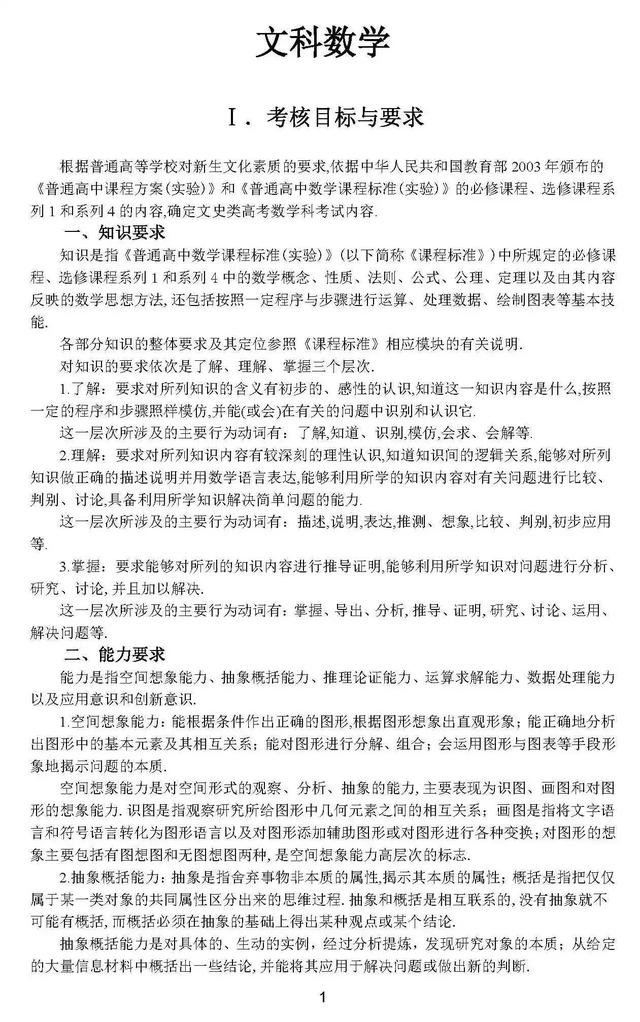 2018高考大纲发布（文科数学）