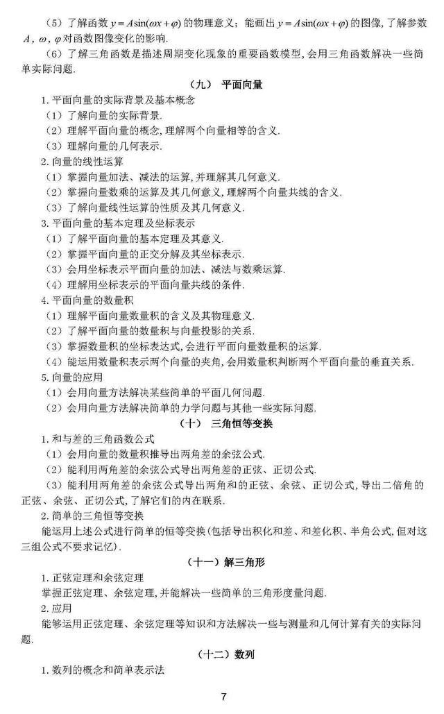 2018高考大纲发布（文科数学）