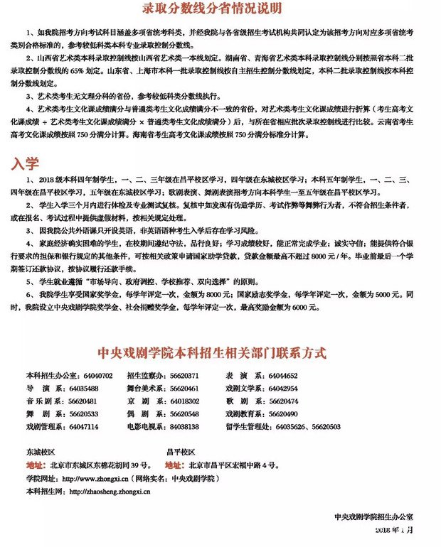 中央戏剧学院2018招生简章及2017录取分数线！