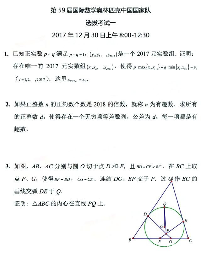 第59届IMO国家集训队第二轮名单及试题公布，江苏省入围一人