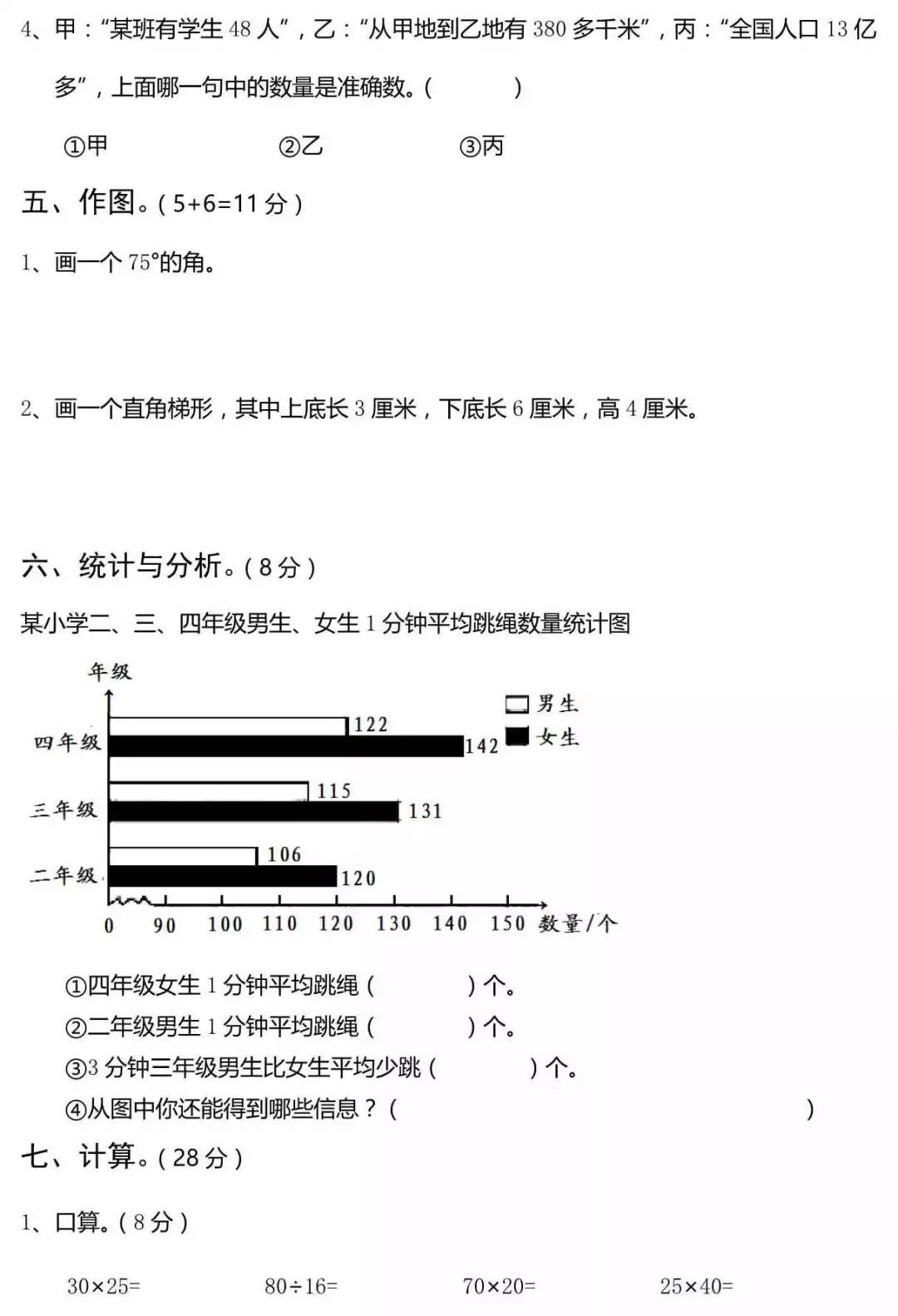 部编人教版2017~2018学年小学四年级数学上册期末测试卷含答案