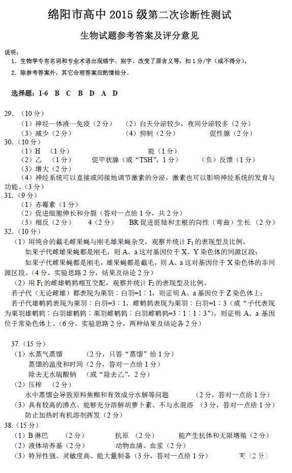 　　绵阳市高中2015级第二次诊断性考试文科综合参考答案图片版：