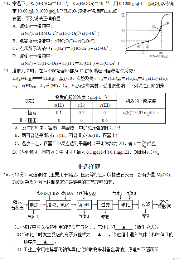 苏北四市2018届高三一模化学试卷高清版