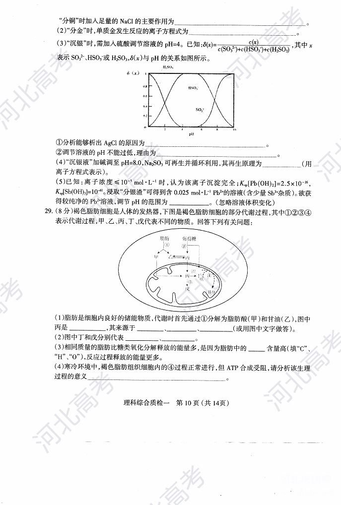 2018年石家庄高三质检理综试卷图片版