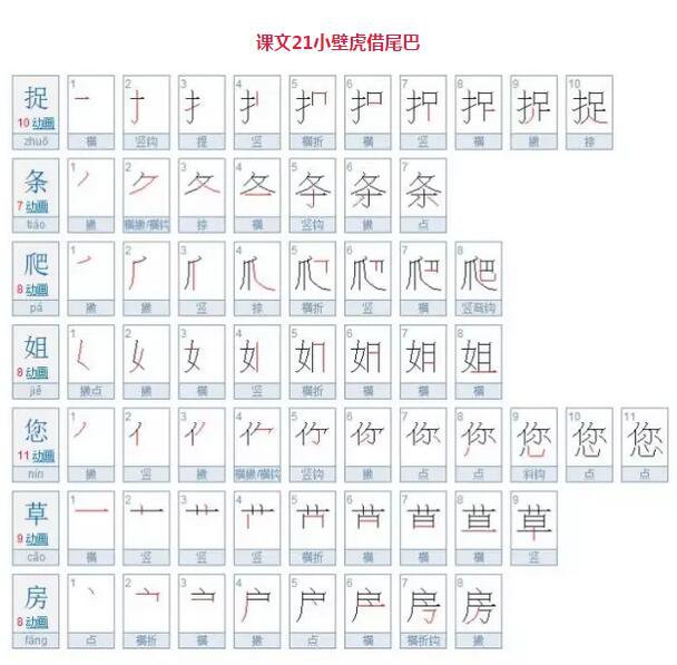 部编版一年级语文下册生字笔画顺序表