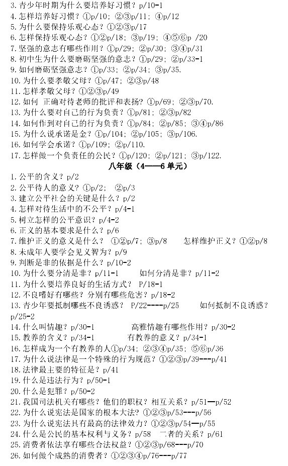 苏人版初三思想品德复习提纲七年级-九年级