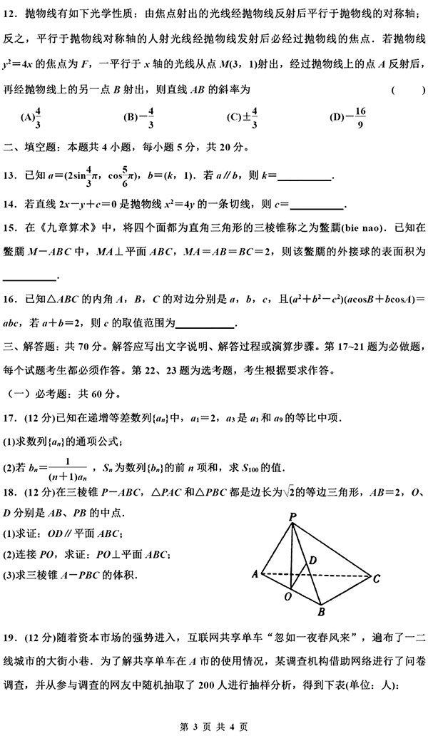 2018陜西省高三第一次模擬考試數(shù)學(xué)文科考試真題分享！