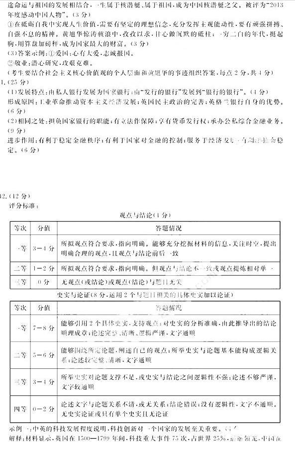 深圳市2018届高三年级第一次调研考试文综试题答案