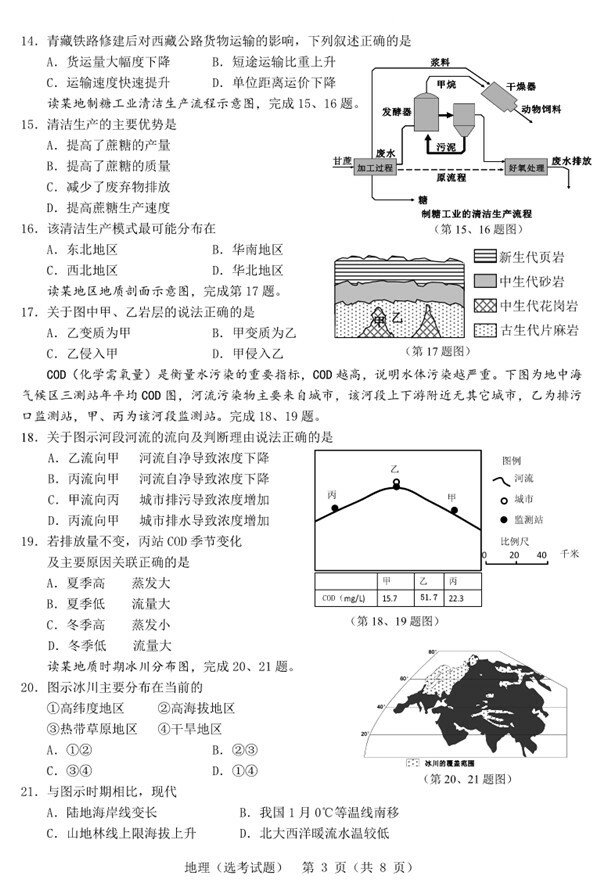 2018年3月份温州市普通高中选考适应性测试地理试题高清版