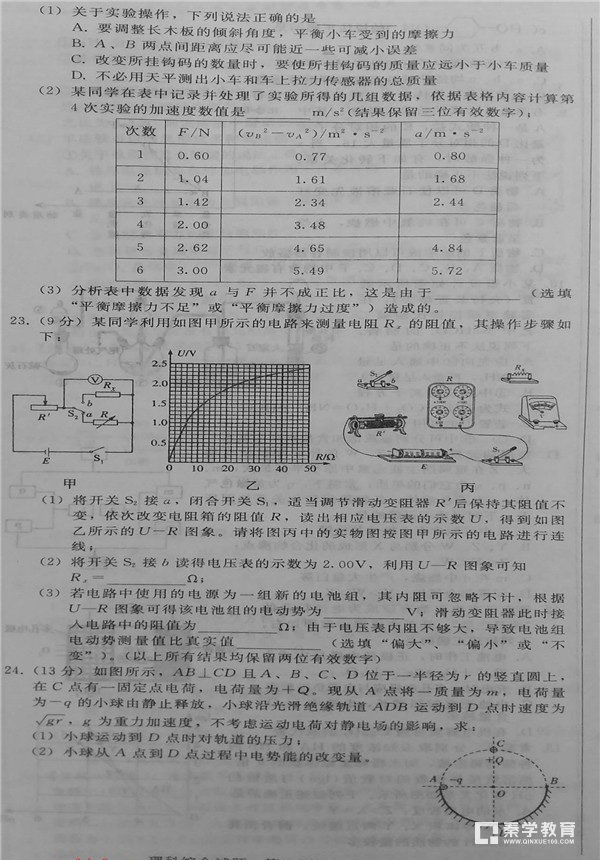 石家庄质检二石家庄市2018届高三复习教学质量检测二理综试题及答案
