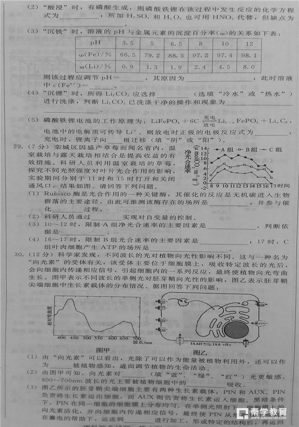 石家庄质检二石家庄市2018届高三复习教学质量检测二理综试题及答案