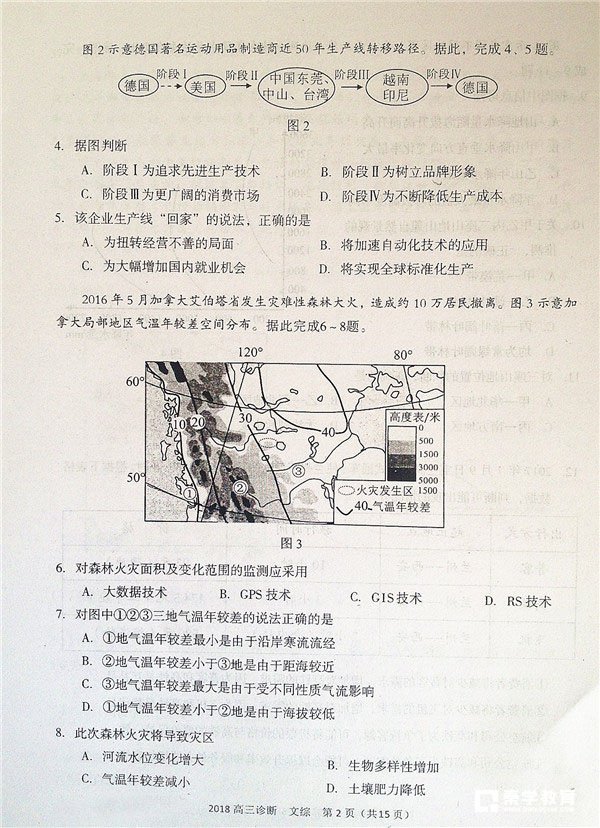 2018兰州一诊 兰州市2018年高三诊断考试文综试题及答案