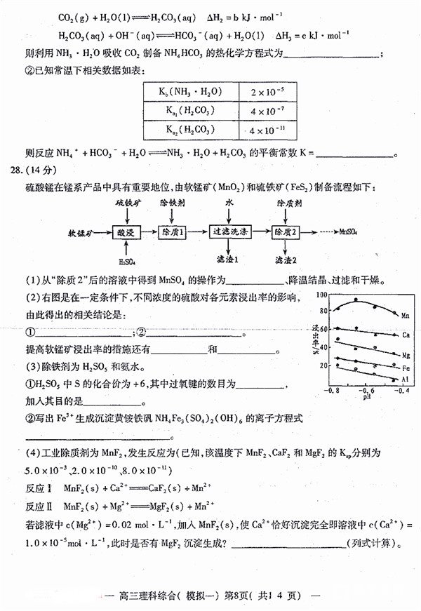 南昌一模 南昌市NCS20180607项目第一次模拟测试卷理综试题及答案