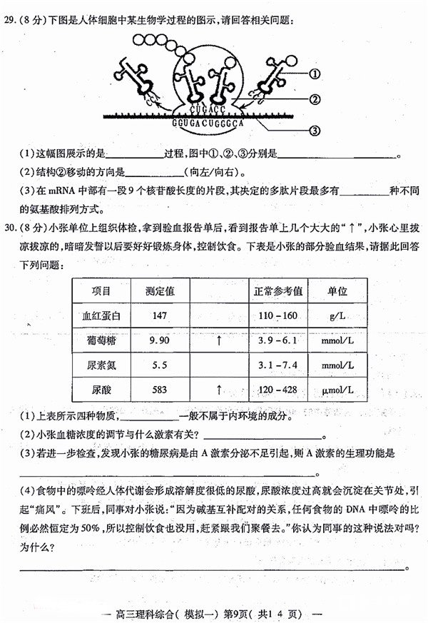 南昌一模 南昌市NCS20180607项目第一次模拟测试卷理综试题及答案