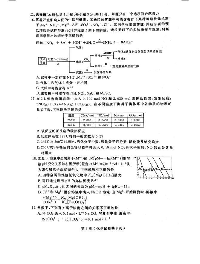2018年大连市高三双基测试卷化学试卷及参考答案
