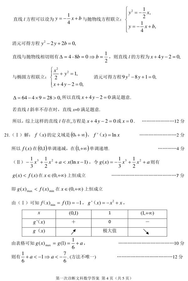 2018甘肃一诊2018年甘肃省第一次高考诊断考试文科数学试题答案