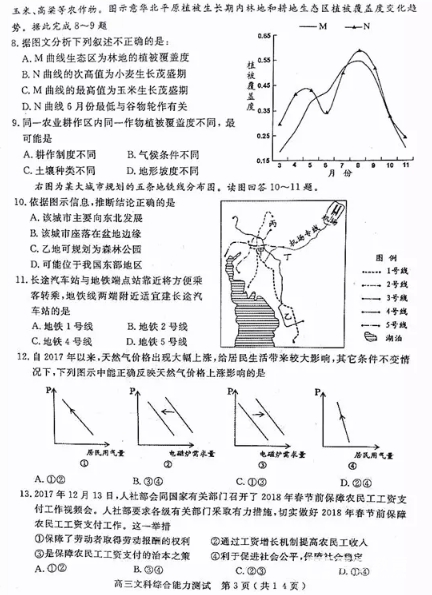 陕西省2018年六市高三第一次联考文综试题及答案汇总分享!