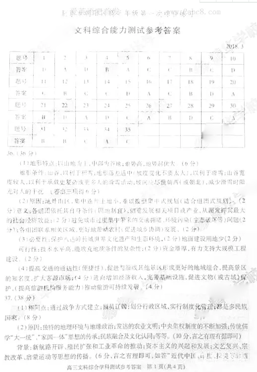 文综|2018年北京朝阳区高三第一次综合练习文综试题及参考答案汇总分享!