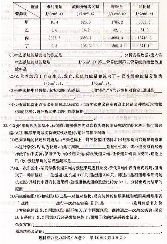 2018石家庄一模石家庄市2018届高中毕业班模拟考试一理综试题及答案