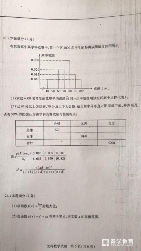 武汉市2018届高中毕业生四月调研测试文科数学试题