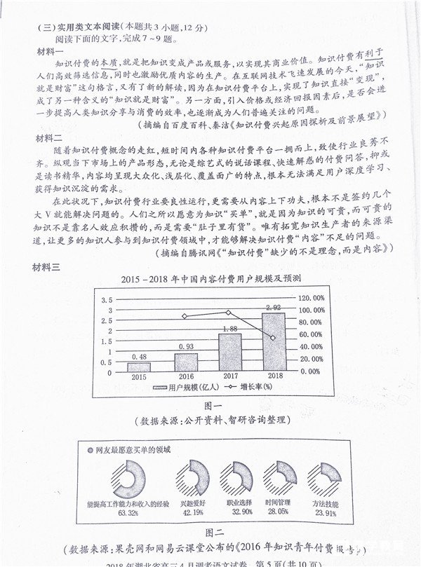 湖北调考 2018年湖北省高三4月调考语文试卷真题
