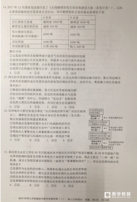 2018佛山二模文综|2017-2018学年佛山市高三教学质量检测二文科综合试题及答案!