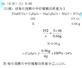 福州二检 2018年5月福州初中毕业班质量检测化学试卷答案
