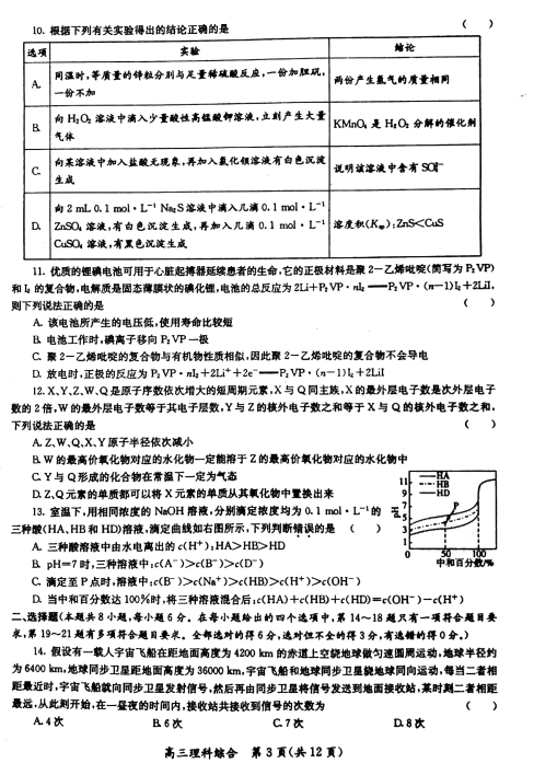 理综|陕西省2018年高三第三次模拟考试理综试题及答案分享！