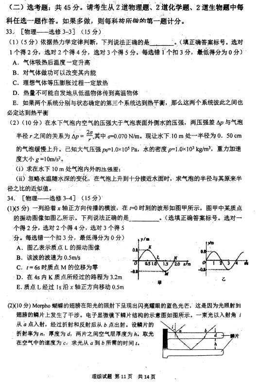 理综|陕西省2018年高三第四次模拟考试理科综合试题及答案分享！