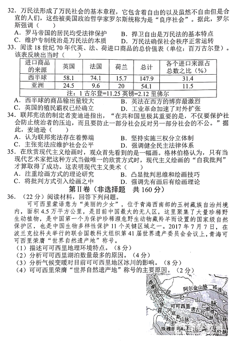 培训卷文综|2018年新课标高考培训卷文科综合科目试题及答案分享!