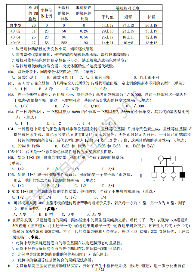 2018年全国中学生生物联赛真题（高清图片完整版）