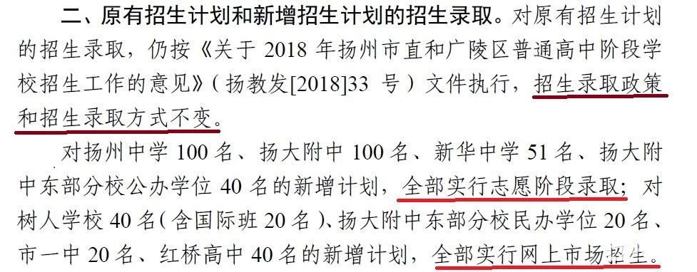 2018年扬州市直区域中考扩招文件    2018扬州市直高中扩招政策出台