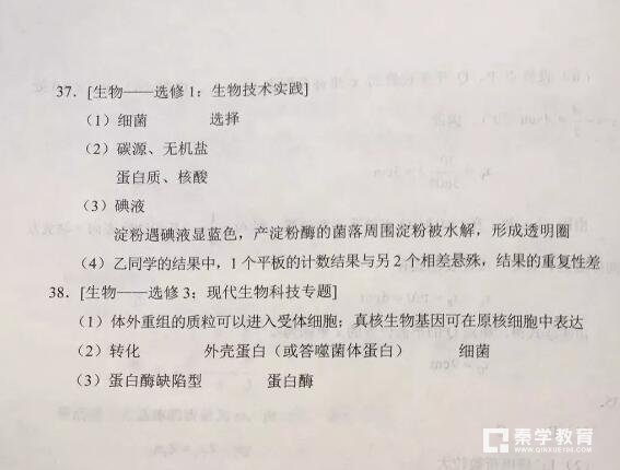 2018年高考全国卷1卷理科综合参考答案分享！你都做对了吗？