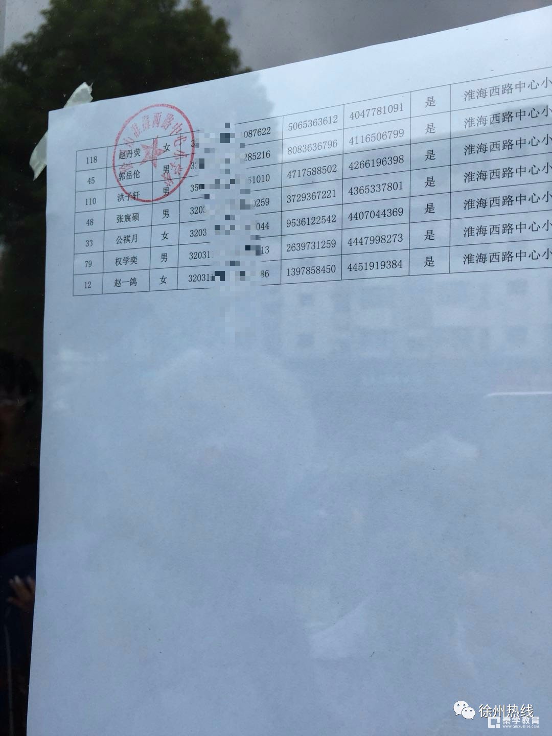 2018年江苏徐州泉山区淮海西路中心小学电脑派位最终录取名单出炉