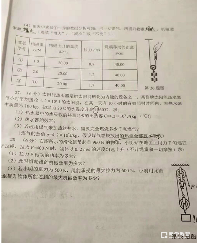 2018-2019上学期江苏南京秦淮区九年级期中考试物理真题及答案