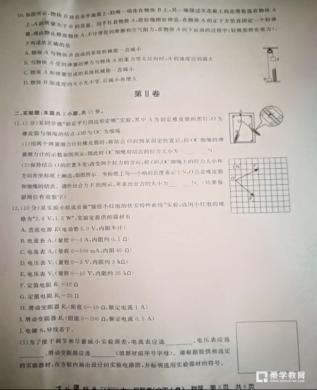 百校联盟2019届TOP20十一月联考(I卷)物理试题及答案整理！