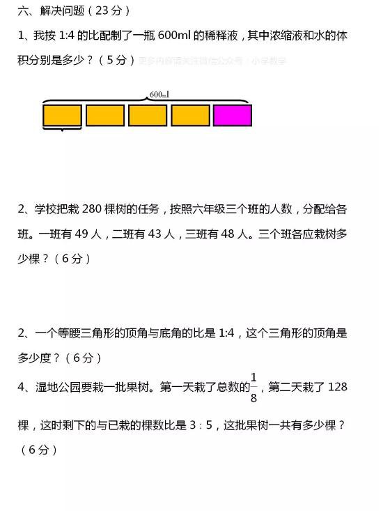 北师大版小学六年级数学上册第六单元测试题及参考答案分享!