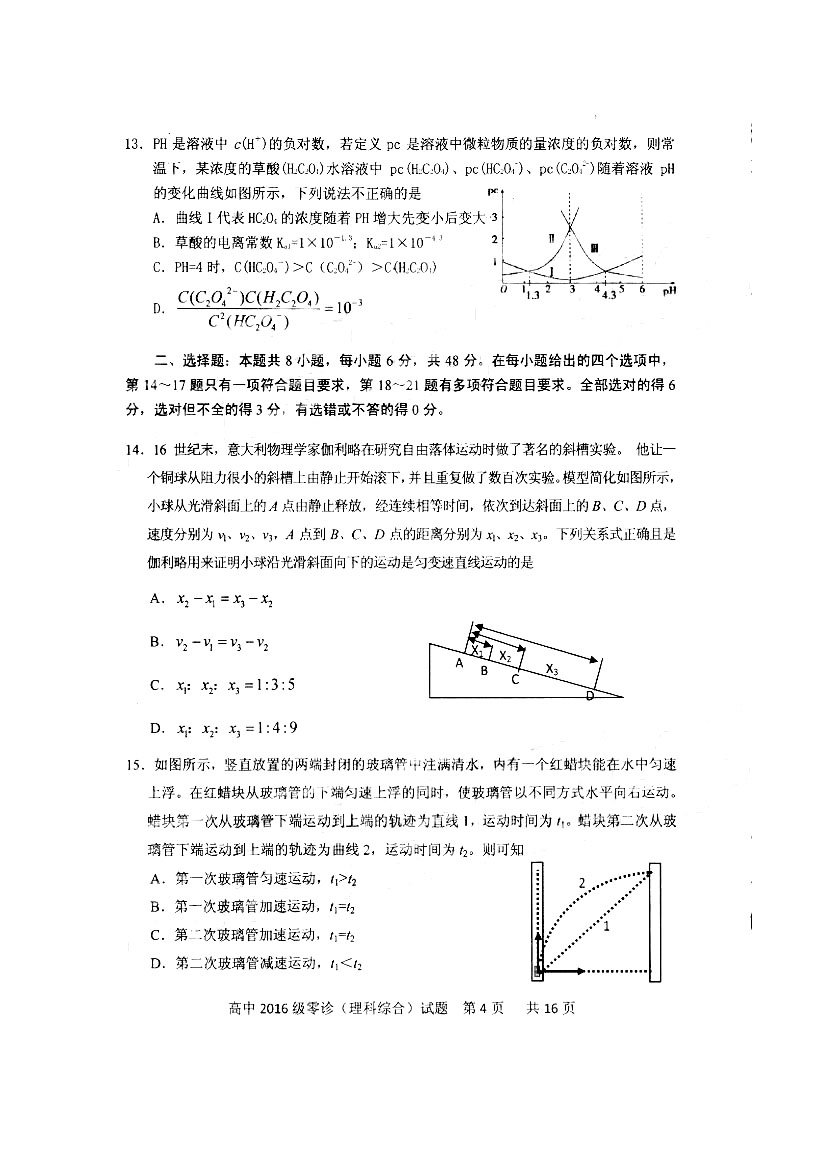 四川省仁寿县高中2016级零诊测试理综试题以及答案汇总