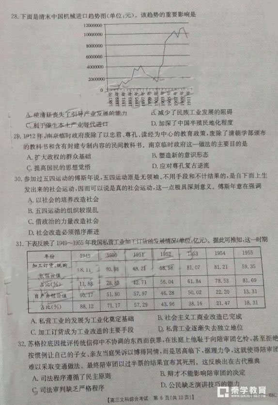 2018年11月金太阳百校联考文综科目试题及参考答案汇总分享！