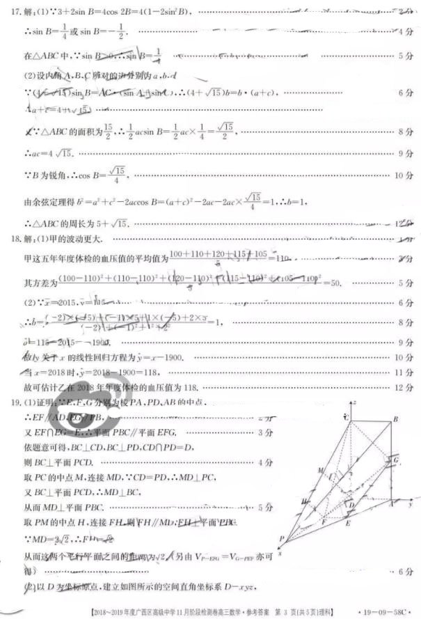 广西省2019届高三毕业班学生11月阶段测试理科数学试题分享！