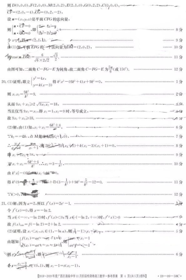 广西省2019届高三毕业班学生11月阶段测试理科数学试题分享！