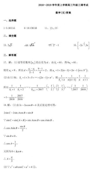 2019衡水三调|衡水中学2019届高三毕业生上学期三调考试文科数学试题及答案分享！