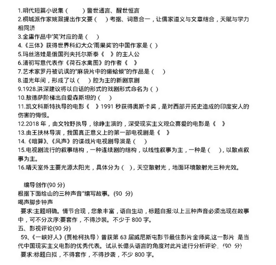 2019年安徽艺术统考(编导类)试题分享!供参阅!