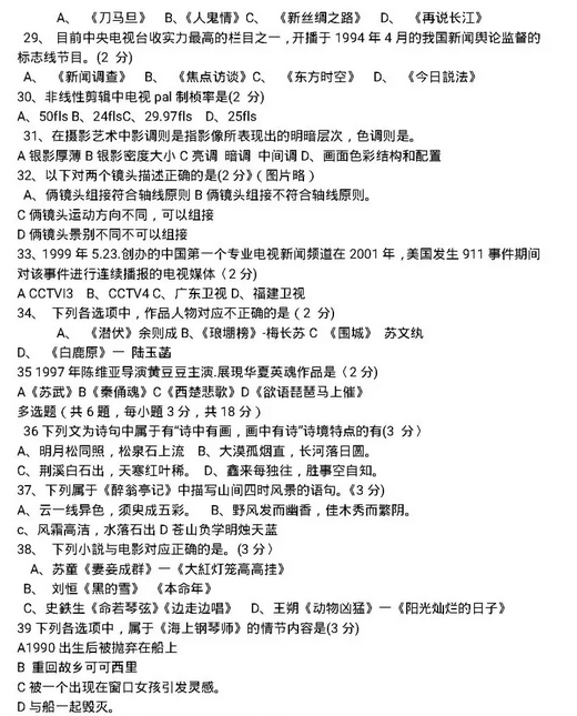 2019年安徽艺术统考(编导类)试题分享!供参阅!
