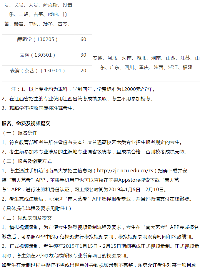 南昌大学2019年艺术类本科招生简章公布,2019年1月9日起报名